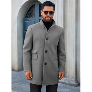 Mens Pea Coats Single Breasted with Pockets Grey